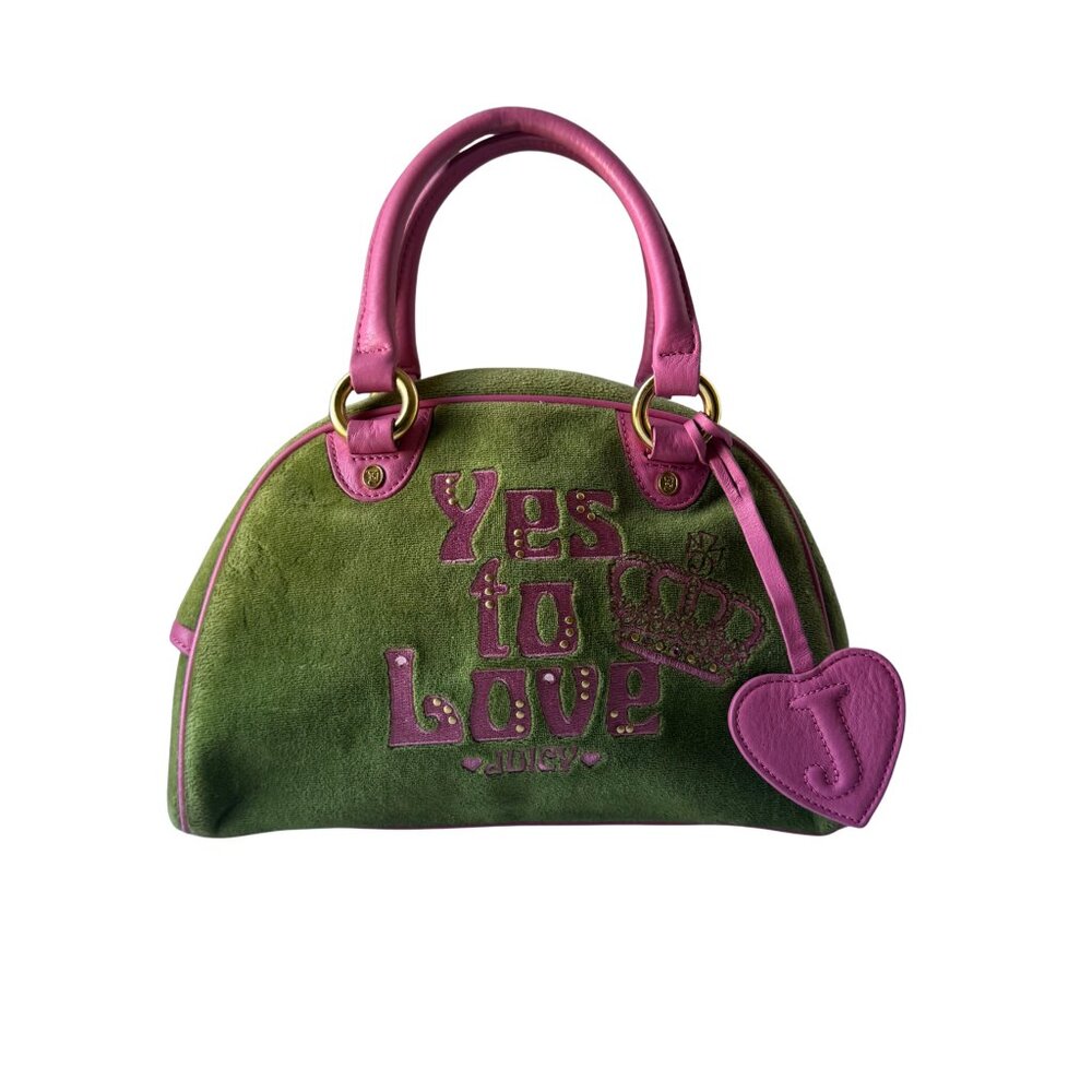 Vintage Y2K 2002 Authentic Juicy Couture Pink and Green Velour Bowler Handbag